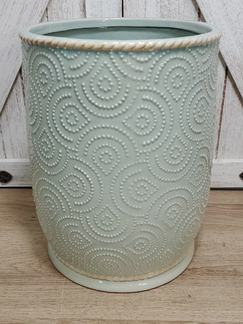 Seashell Trash Can Vase Beach Coastal Decor